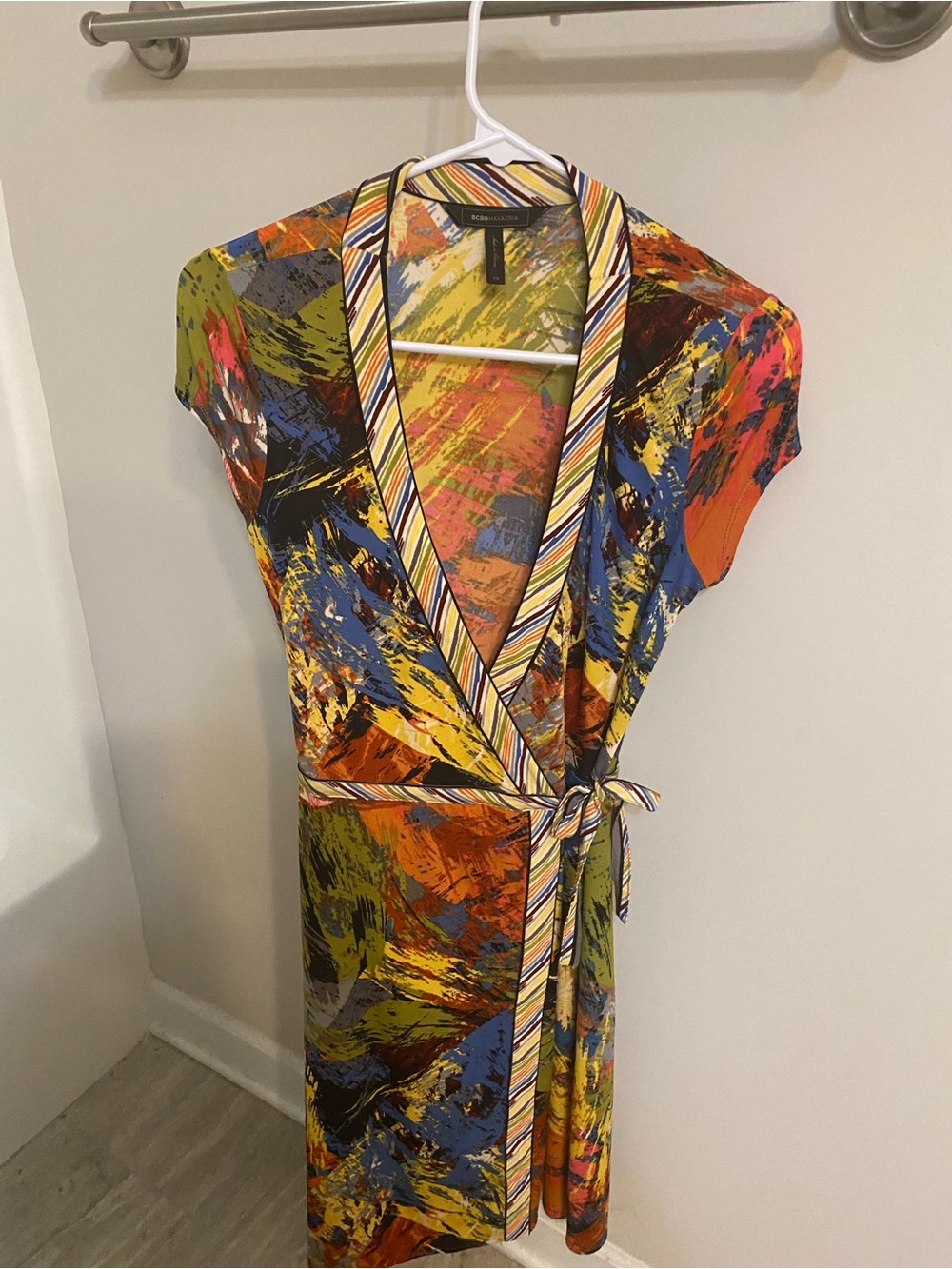 BCBGMaxAzria Multicolor Abstract Wrap Midi Dress